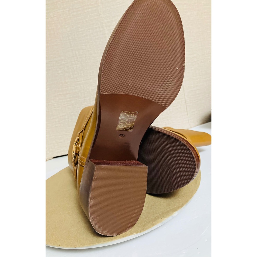 Tory Burch Miller Ankle Boots Women 9M Tan Excellent Leather Gold Logo Block - Picture 2 of 14